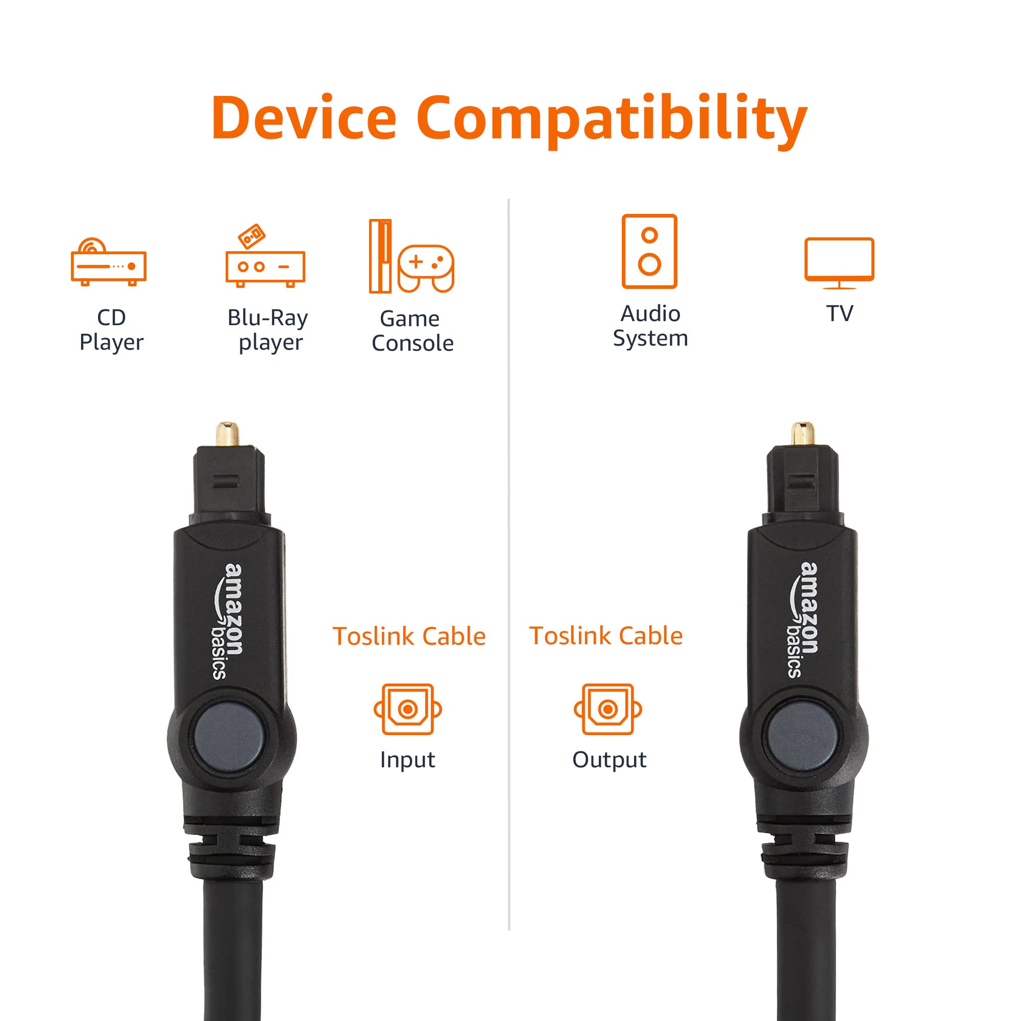 Amazon Basics Toslink Digital Optical Audio Cable, Multi-Channel, for Audio System, Sound Bar, Home Theatre, Gold-Plated Connectors, 6 Foot, Black