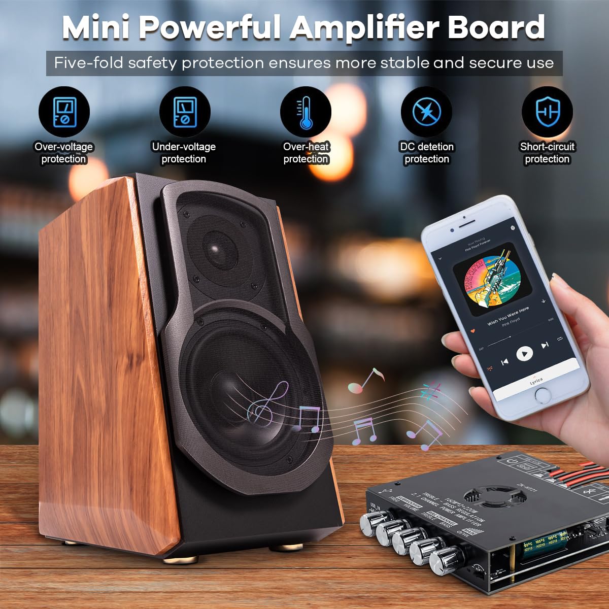 ZK-HT21 TDA7498E Bluetooth Amplifier Board 160W×2+220W Subwoofer 2.1 Channel Audio Receiver Power Amplifier Module with Treble and Bass Control for DIY Speakers