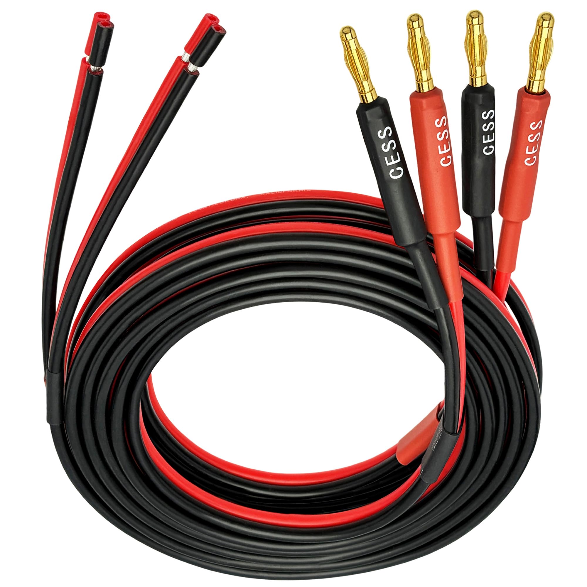 CNCESS CESS-225-6f Banana Plug Adapter Connector to Bare Wire Open End Audio Cable DIY for Speaker & Amplifier, 2-Channel, 14 Gauge (6 Feet)