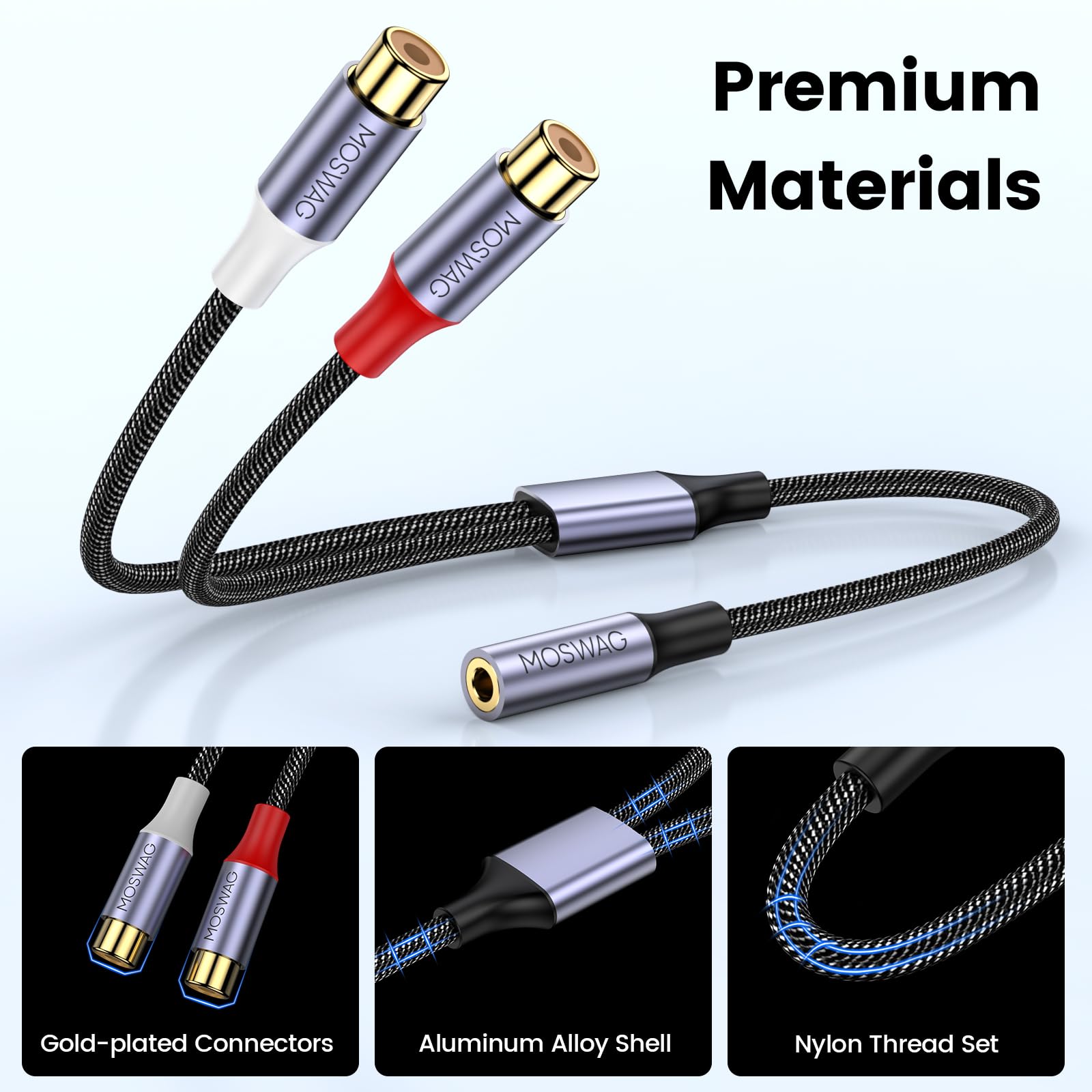 MOSWAG 3.5mm Female to 2RCA Female Stereo Audio Cable, Gold Plated Y Splitter Adapter for HiFi System, Speaker, Amplifier, Smartphone, MP3 Player, 0.82 Feet