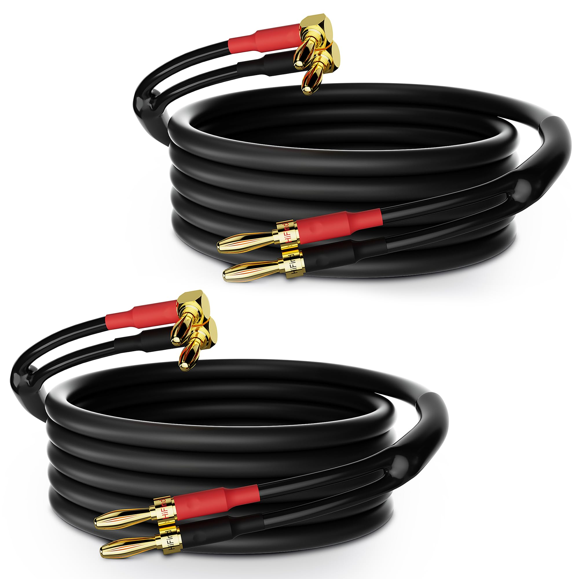 HiFind Speaker Cable Wire 10 Ft/2 Pack with Gold-Plated 90 Degree Angled to Straight Banana Tip Plugs-UL CL3 Rated-Indoor&Outdoor-16 AWG Tinned Copper for Bi-Wire Bi-Amp HiFi Sound