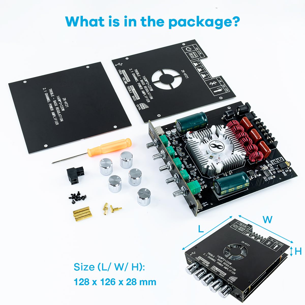 ZK-HT21 TDA7498E Bluetooth Amplifier Board 160W×2+220W Subwoofer 2.1 Channel Audio Receiver Power Amplifier Module with Treble and Bass Control for DIY Speakers