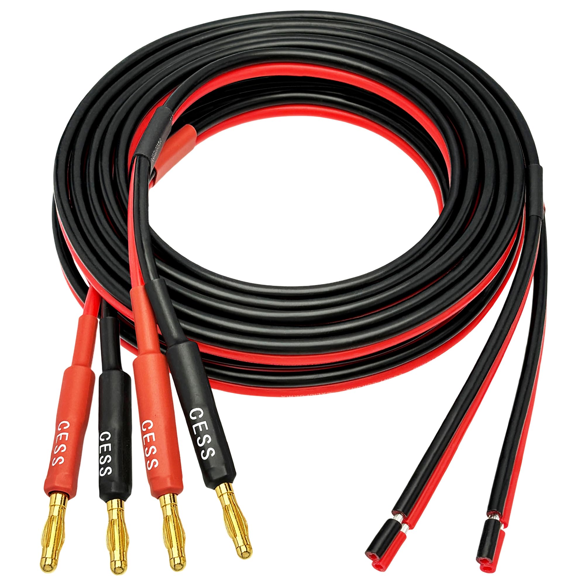 CNCESS CESS-225-6f Banana Plug Adapter Connector to Bare Wire Open End Audio Cable DIY for Speaker & Amplifier, 2-Channel, 14 Gauge (6 Feet)