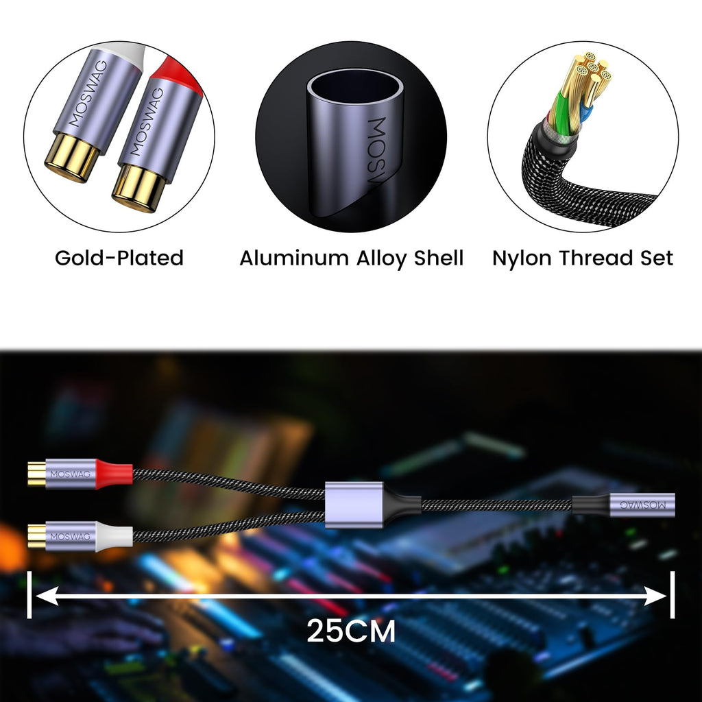 MOSWAG 3.5mm Female to 2RCA Female Stereo Audio Cable, Gold Plated Y Splitter Adapter for HiFi System, Speaker, Amplifier, Smartphone, MP3 Player, 0.82 Feet