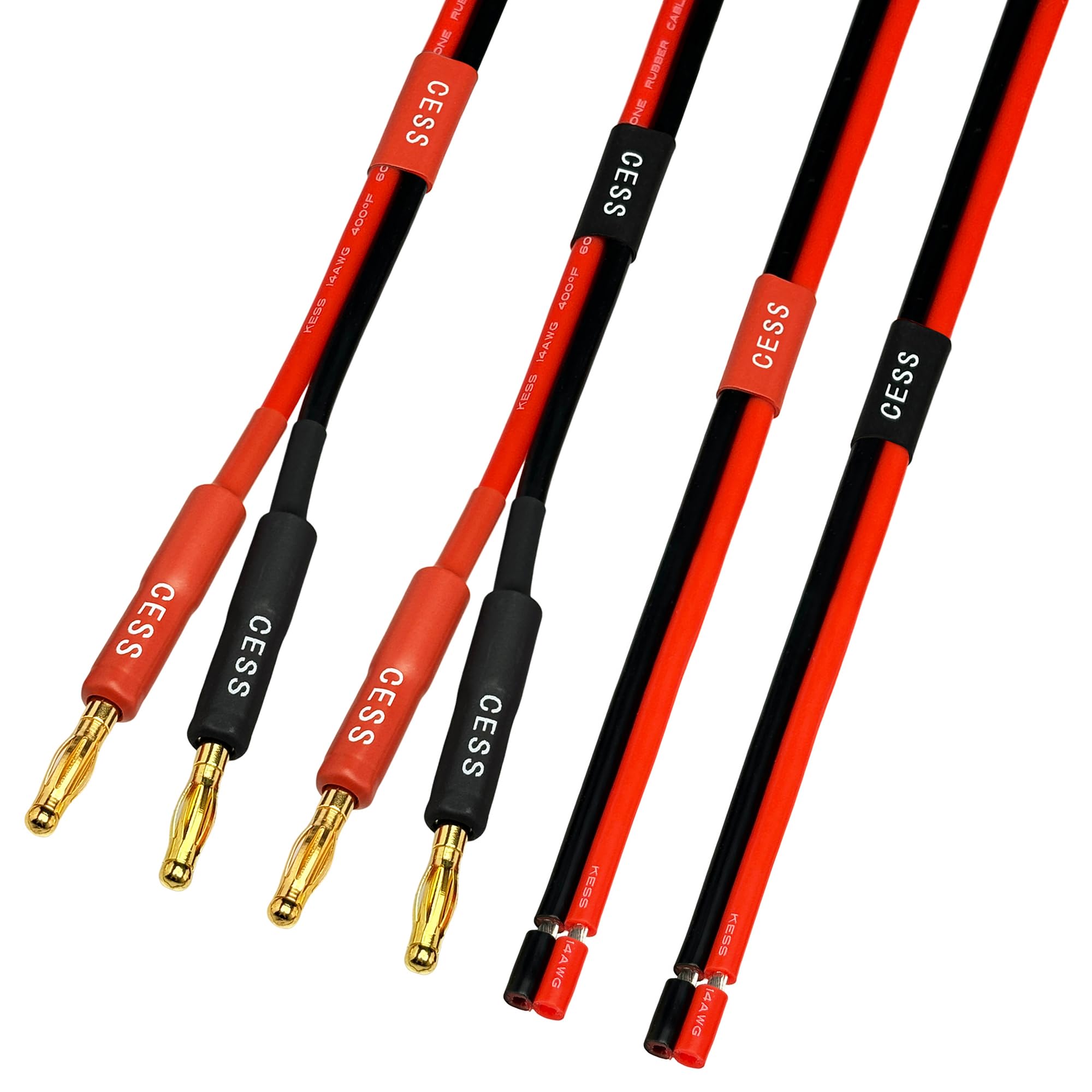 CNCESS CESS-225-6f Banana Plug Adapter Connector to Bare Wire Open End Audio Cable DIY for Speaker & Amplifier, 2-Channel, 14 Gauge (6 Feet)