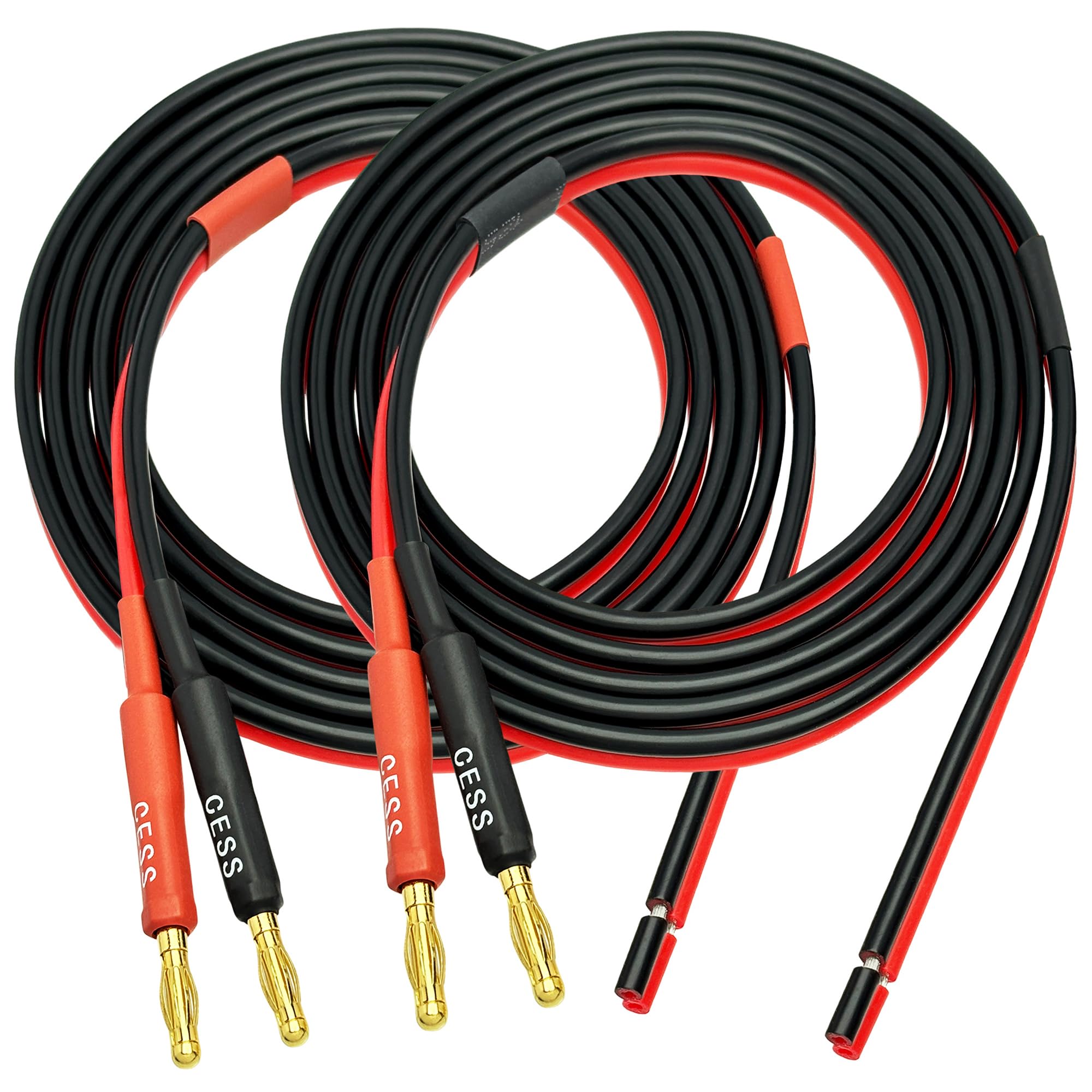 CNCESS CESS-225-6f Banana Plug Adapter Connector to Bare Wire Open End Audio Cable DIY for Speaker & Amplifier, 2-Channel, 14 Gauge (6 Feet)