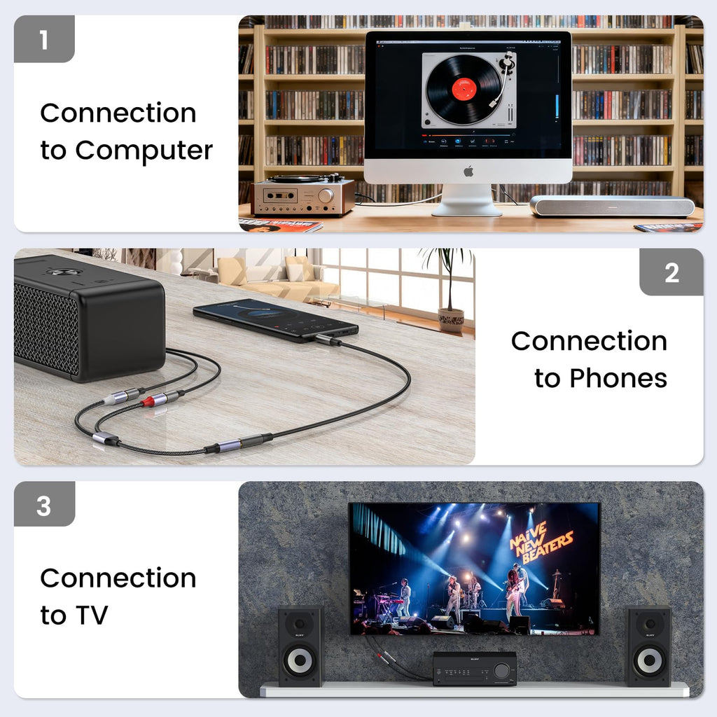 MOSWAG 3.5mm Female to 2RCA Female Stereo Audio Cable, Gold Plated Y Splitter Adapter for HiFi System, Speaker, Amplifier, Smartphone, MP3 Player, 0.82 Feet