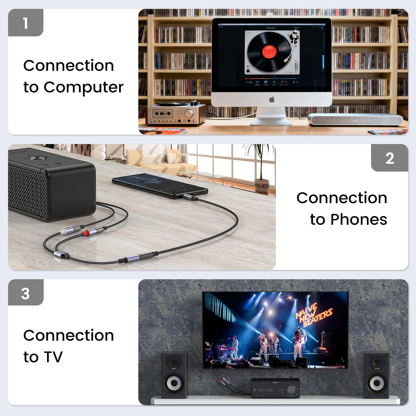 MOSWAG 3.5mm Female to 2RCA Female Stereo Audio Cable, Gold Plated Y Splitter Adapter for HiFi System, Speaker, Amplifier, Smartphone, MP3 Player, 0.82 Feet