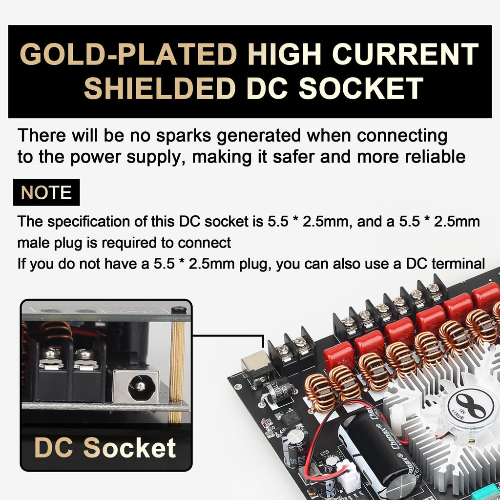 220W +220W+350W Stereo Bluetooth Amplifier Board 2.1 Channel, 2 x TPA3251 Chips Stereo AMP Board DC 12-38V, Bluetooth 5.1 and AUX Inputs, for DIY Wireless Speakers