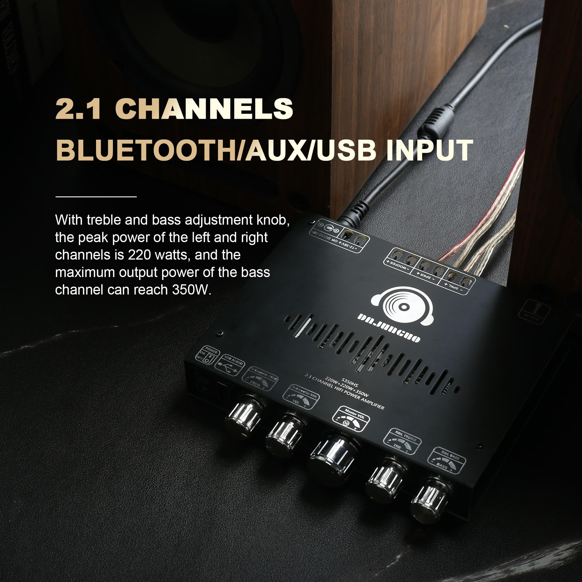 220W +220W+350W Stereo Bluetooth Amplifier Board 2.1 Channel, 2 x TPA3251 Chips Stereo AMP Board DC 12-38V, Bluetooth 5.1 and AUX Inputs, for DIY Wireless Speakers