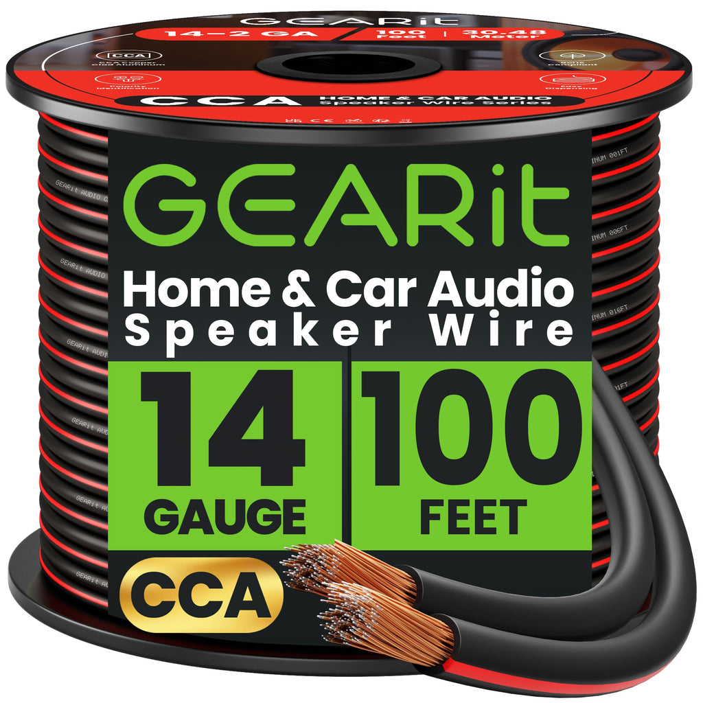 GEARit Speaker Wire 14 Gauge, Speaker Cable 100ft for Car Audio, Home Theater, CCA(Black)