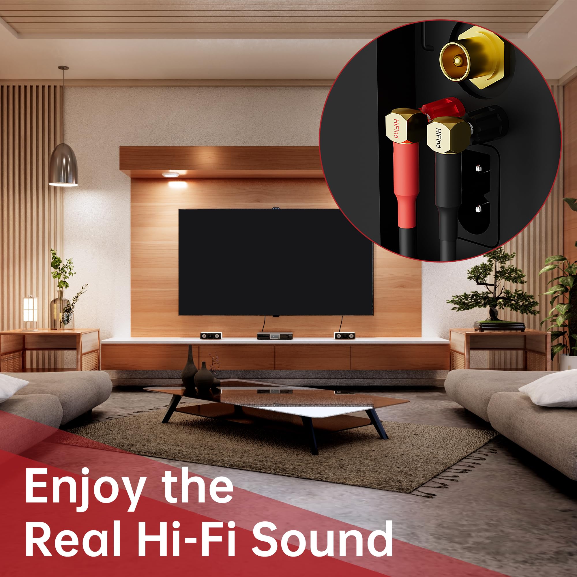 HiFind Speaker Cable Wire 10 Ft/2 Pack with Gold-Plated 90 Degree Angled to Straight Banana Tip Plugs-UL CL3 Rated-Indoor&Outdoor-16 AWG Tinned Copper for Bi-Wire Bi-Amp HiFi Sound