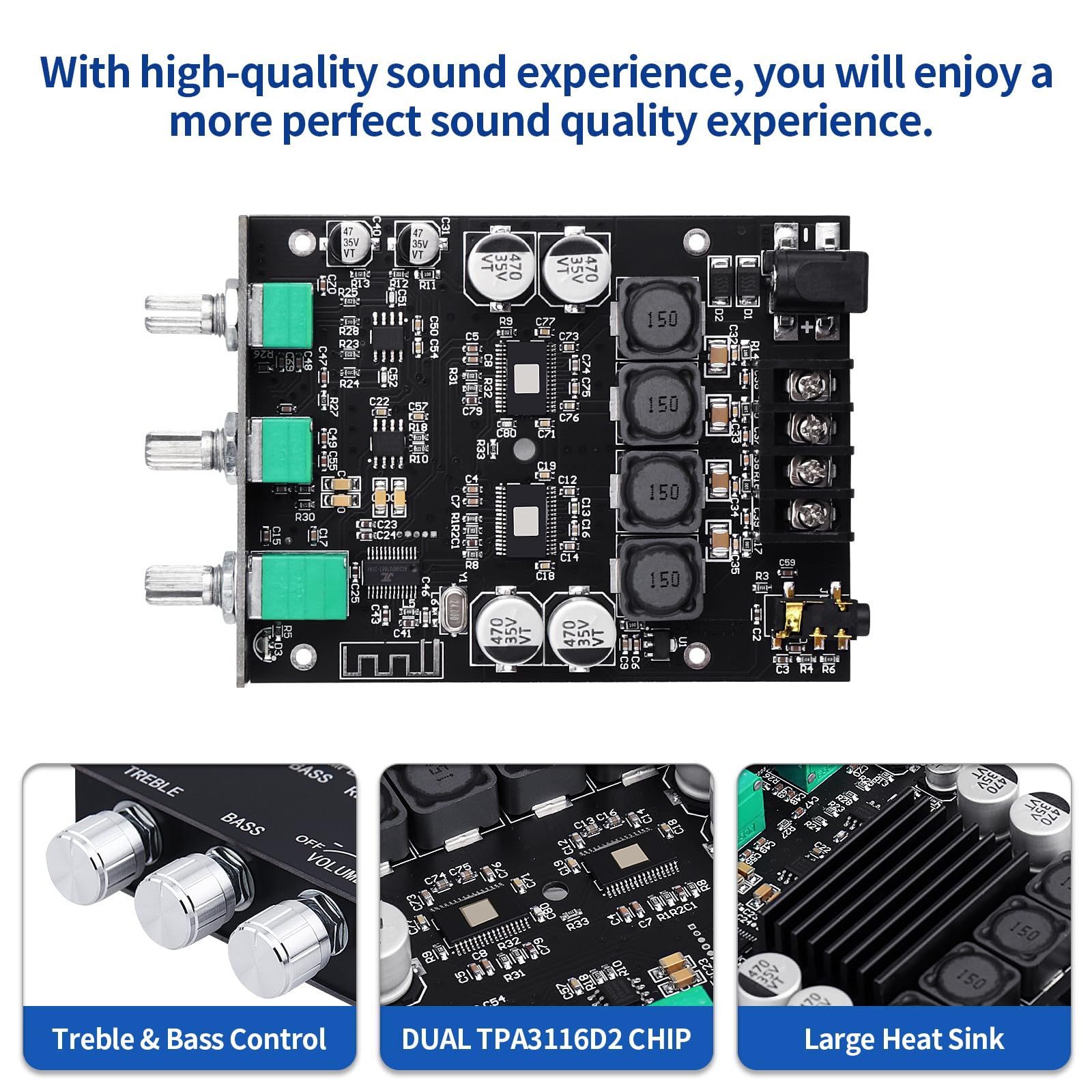 ARRAROWN ZK-1002T PRO 2.0 Channel Bluetooth 5.0 Amplifier Board 200W HiFi Subwoofer Audio AMP with Treble and Bass, BT USB and AUX Inputs, DC 12-24V 2.0 Channel Stereo AMP Module for DIY Speakers