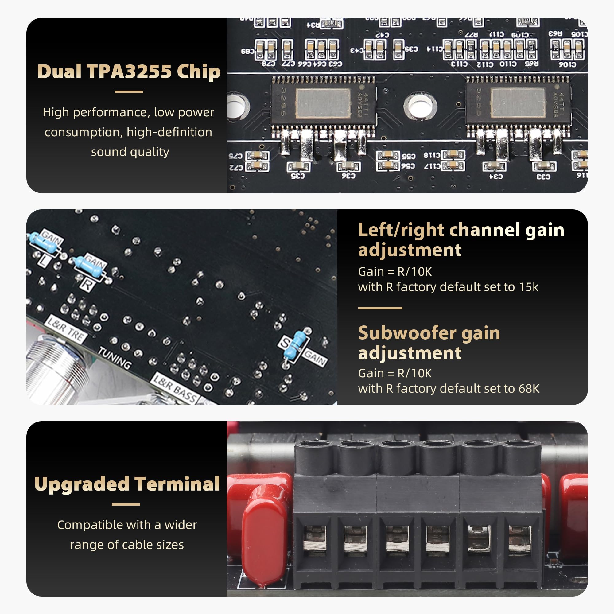 DAJUNGUO S600X 2.1 Channel Amplifier Board 300W+300W+600W Power Output,TPA3255 Chip,Bluetooth 5.2,Black